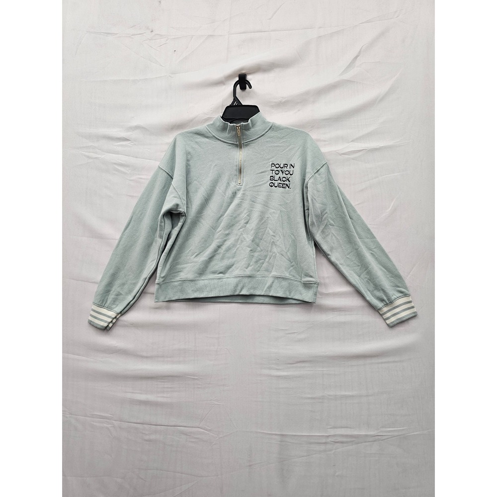 Legendary Rootz Womens Quarter Zip Sweatshirt Green Cotton Blend Casual Size S